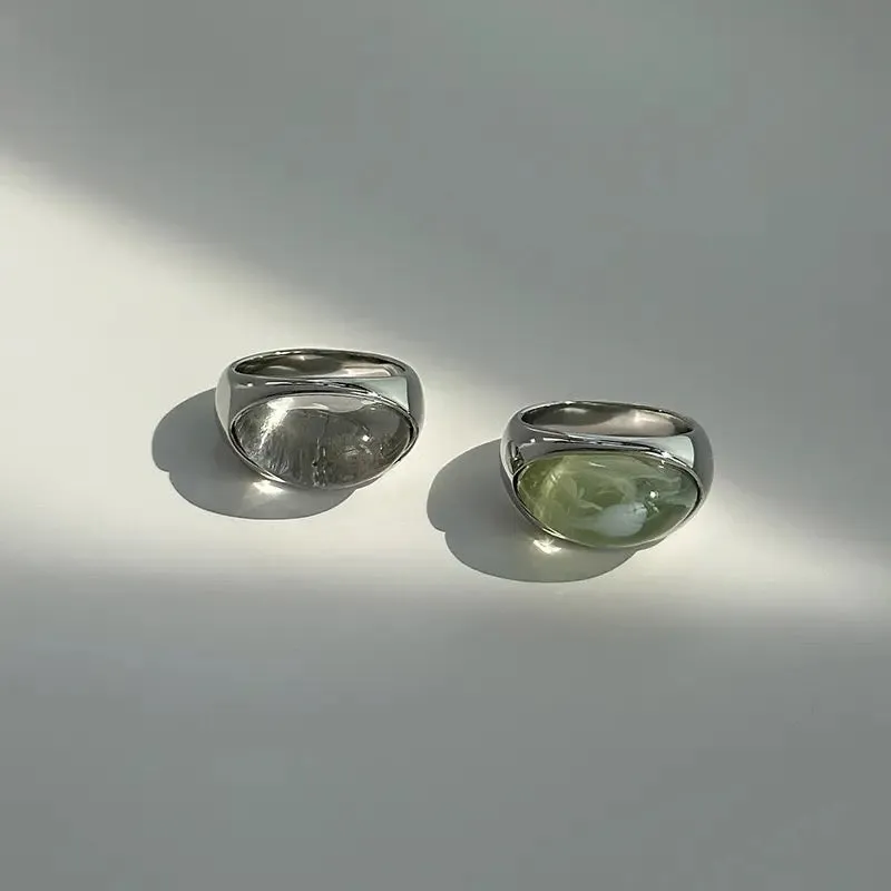 Clear Resin Stone Stainless Steel Ring