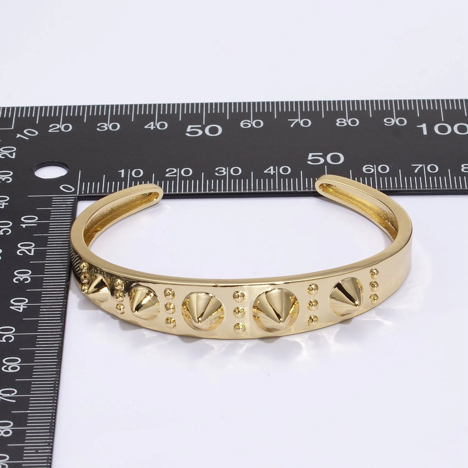 Clearance Pricing BLOWOUT 24K Gold Filled Spiked Triple Dotted Lined Bangle Cuff Bracelet | WA-361