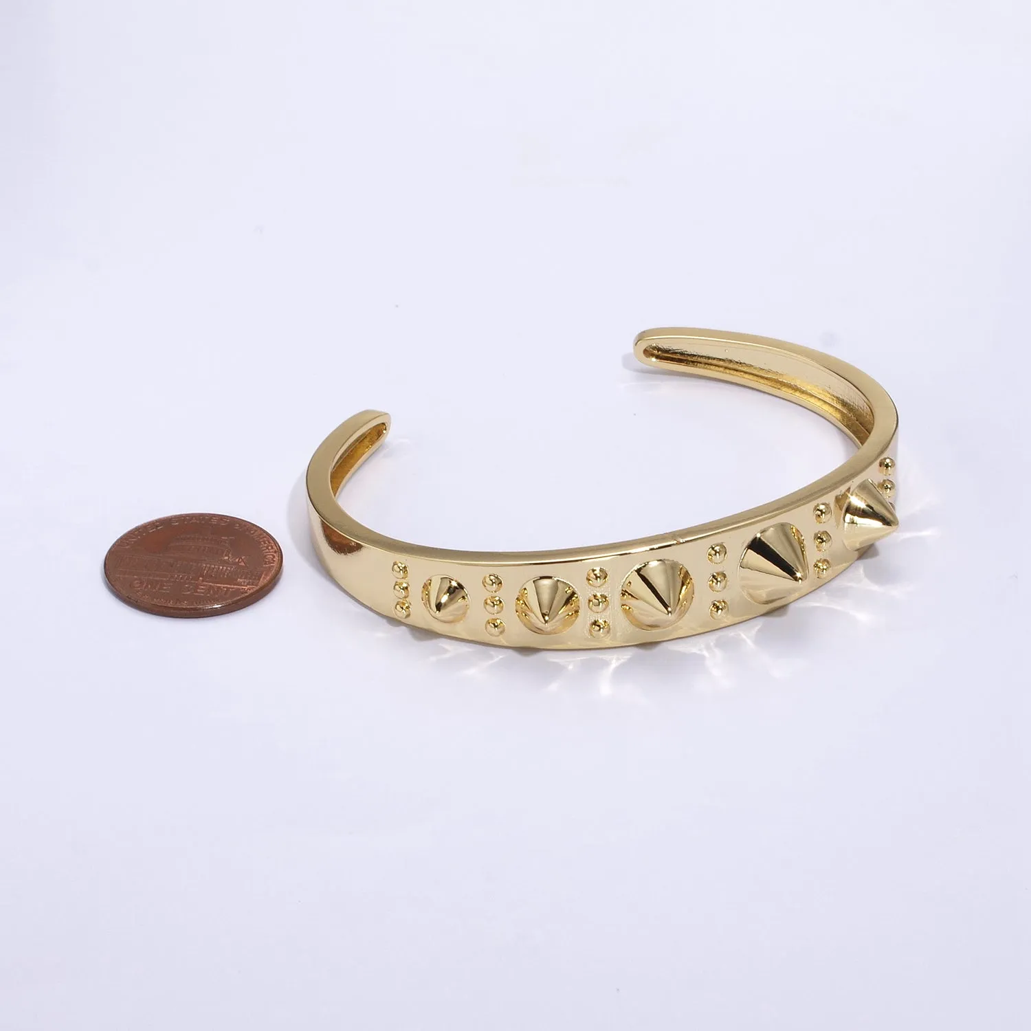 Clearance Pricing BLOWOUT 24K Gold Filled Spiked Triple Dotted Lined Bangle Cuff Bracelet | WA-361