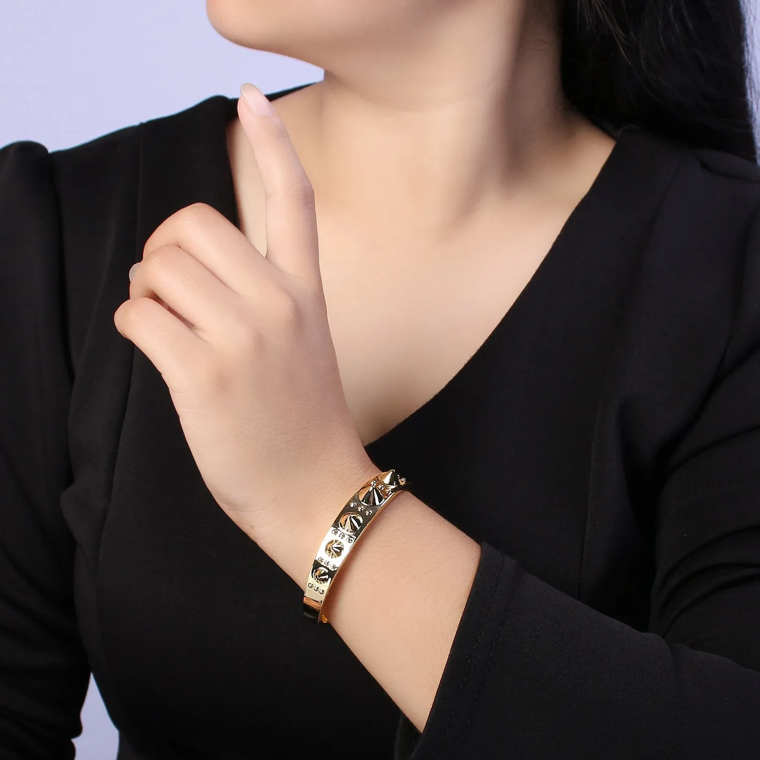 Clearance Pricing BLOWOUT 24K Gold Filled Spiked Triple Dotted Lined Bangle Cuff Bracelet | WA-361