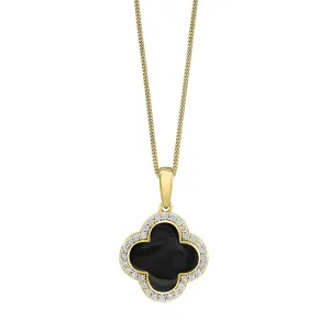 Cloverleaf Black Onyx Pendant with Diamond Halo