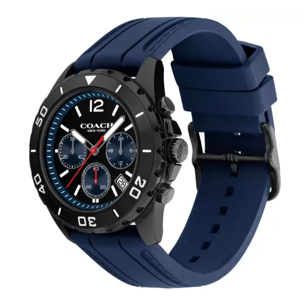 Coach Kent Blue Silicone Strap Black Dial Chronograph Quartz Watch for Gents - 14602566