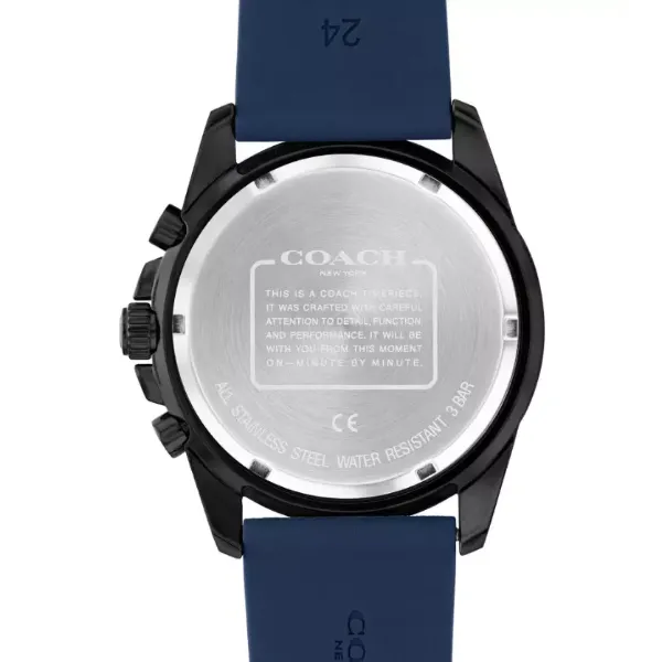 Coach Kent Blue Silicone Strap Black Dial Chronograph Quartz Watch for Gents - 14602566