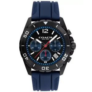 Coach Kent Blue Silicone Strap Black Dial Chronograph Quartz Watch for Gents - 14602566