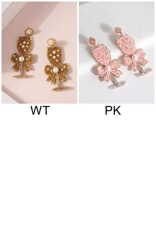 Cocktail Ribbon Pearls Beaded Earrings