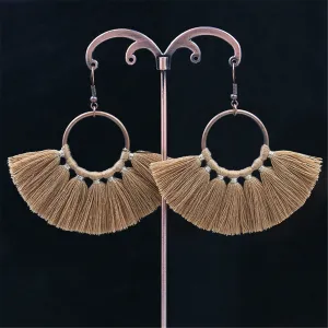Coffee Polyster & 18K Gold-Plated Fan Tassel Drop Earrings
