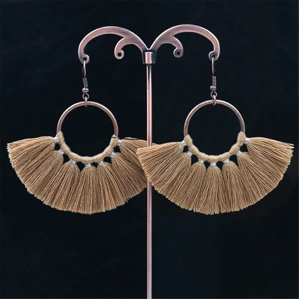 Coffee Polyster & 18K Gold-Plated Fan Tassel Drop Earrings