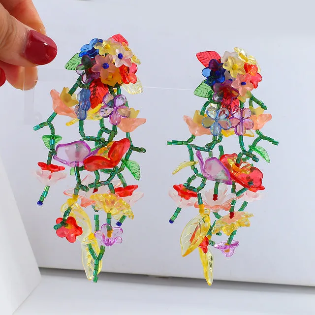 Colorful Flower Long Tassel Earrings For Women