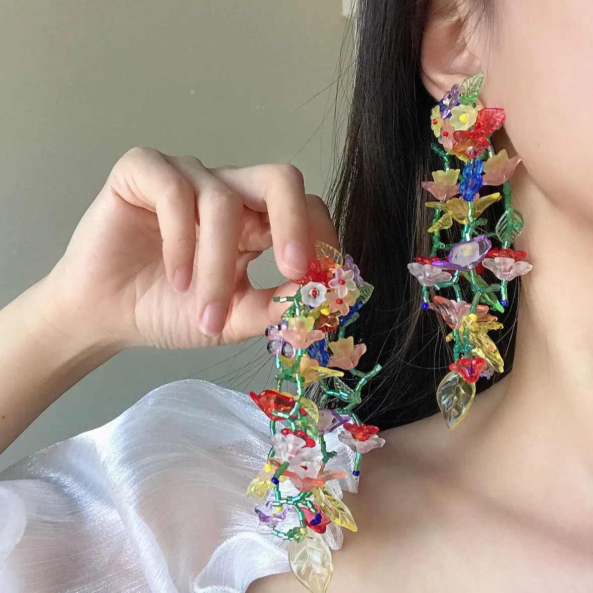 Colorful Flower Long Tassel Earrings For Women