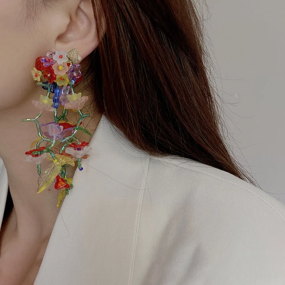 Colorful Flower Long Tassel Earrings For Women