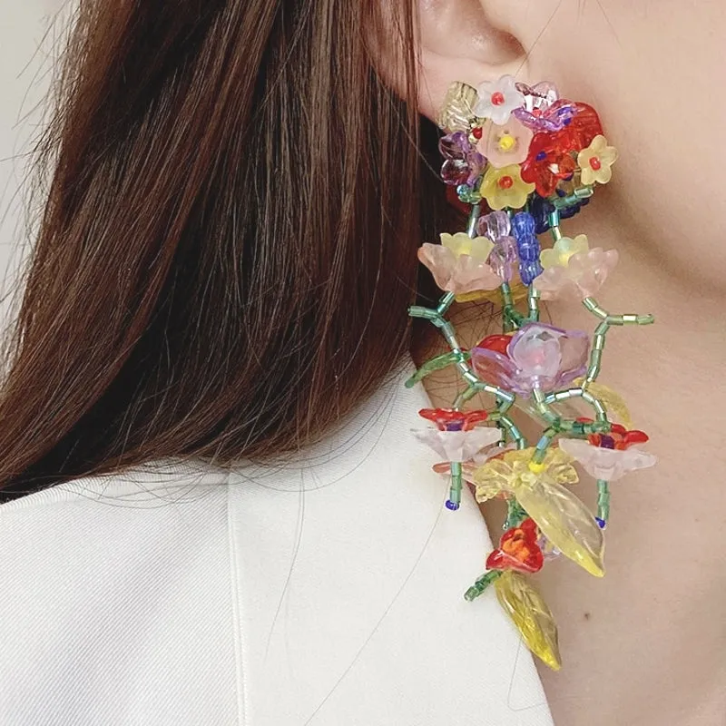 Colorful Flower Long Tassel Earrings For Women