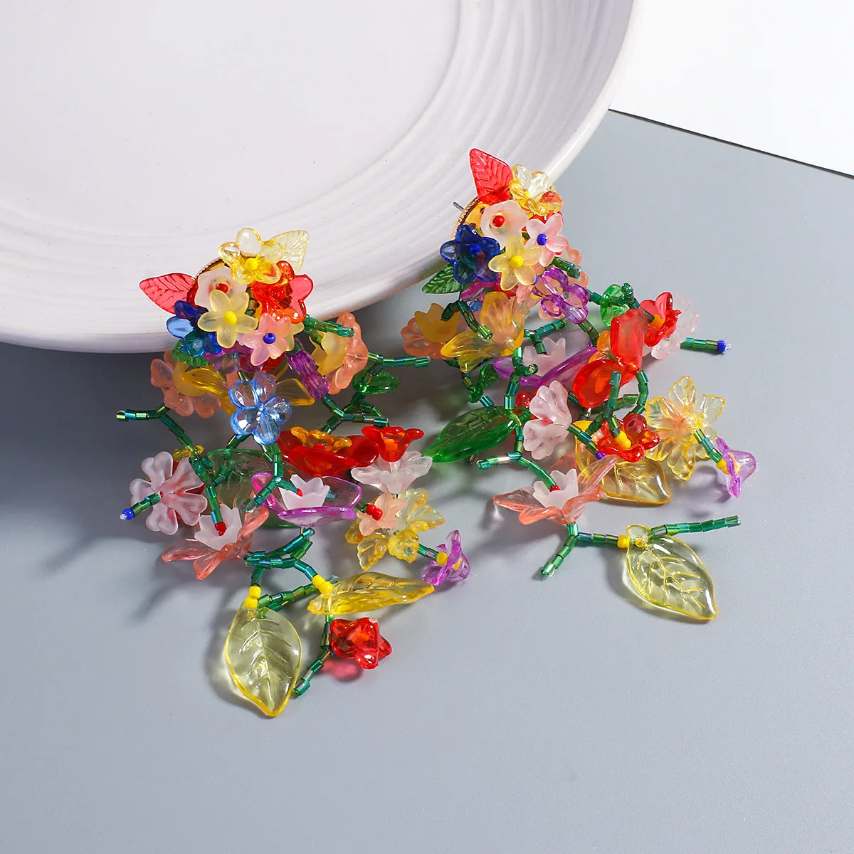 Colorful Flower Long Tassel Earrings For Women