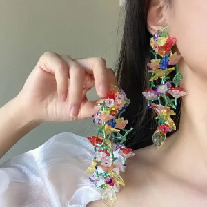 Colorful Flower Long Tassel Earrings For Women