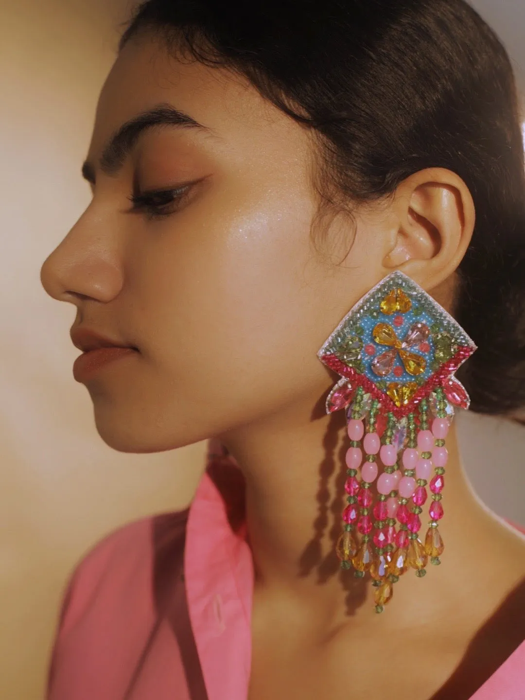 Colourful Beaded Flower Earrings