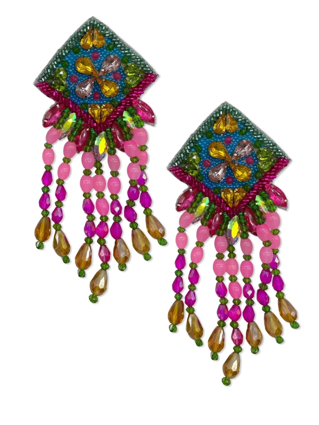Colourful Beaded Flower Earrings