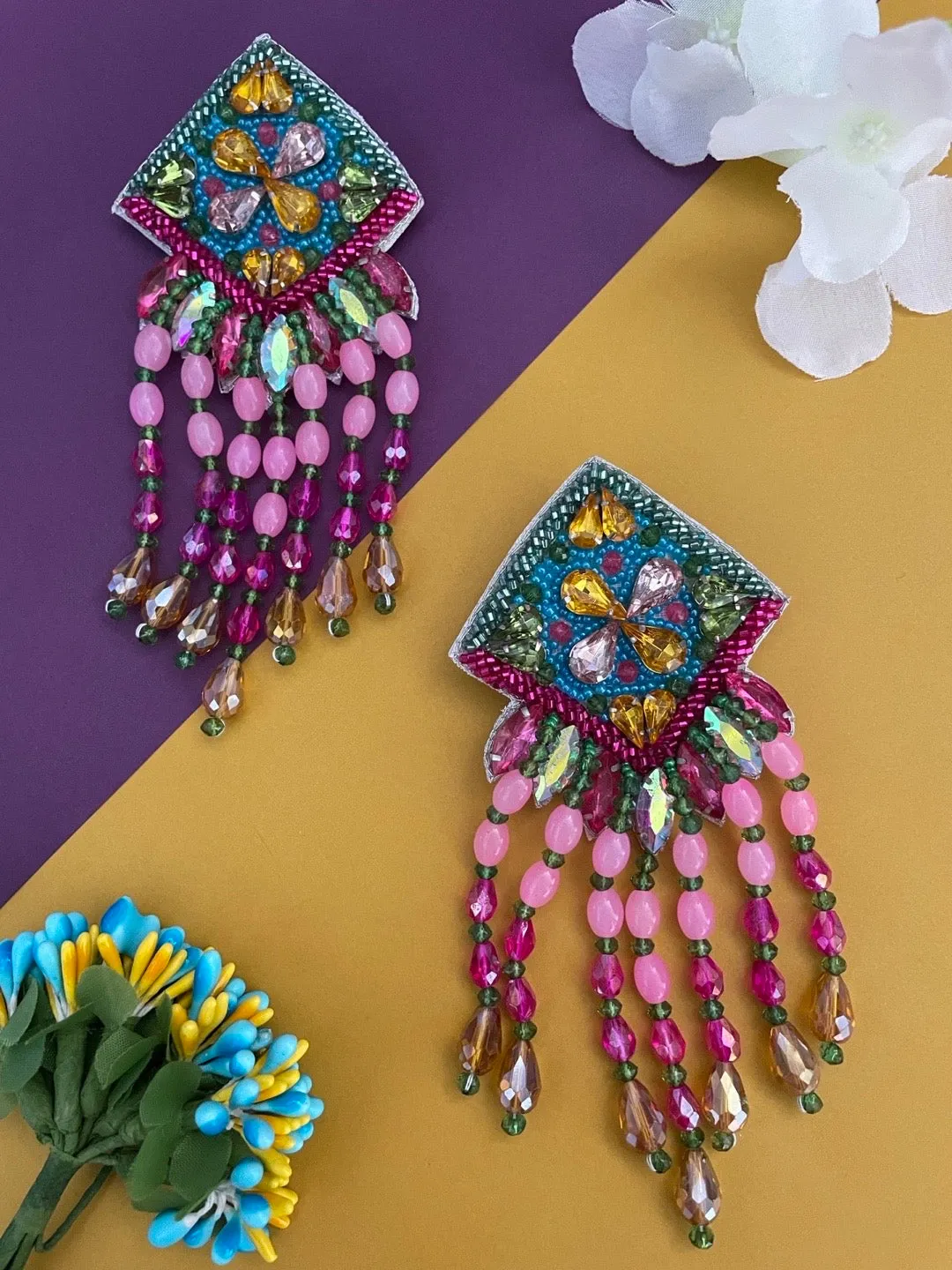 Colourful Beaded Flower Earrings