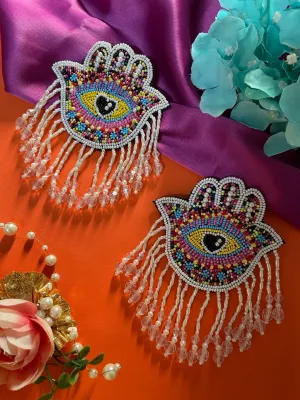 Colourful Beaded Hamsa Evil Eye Earrings