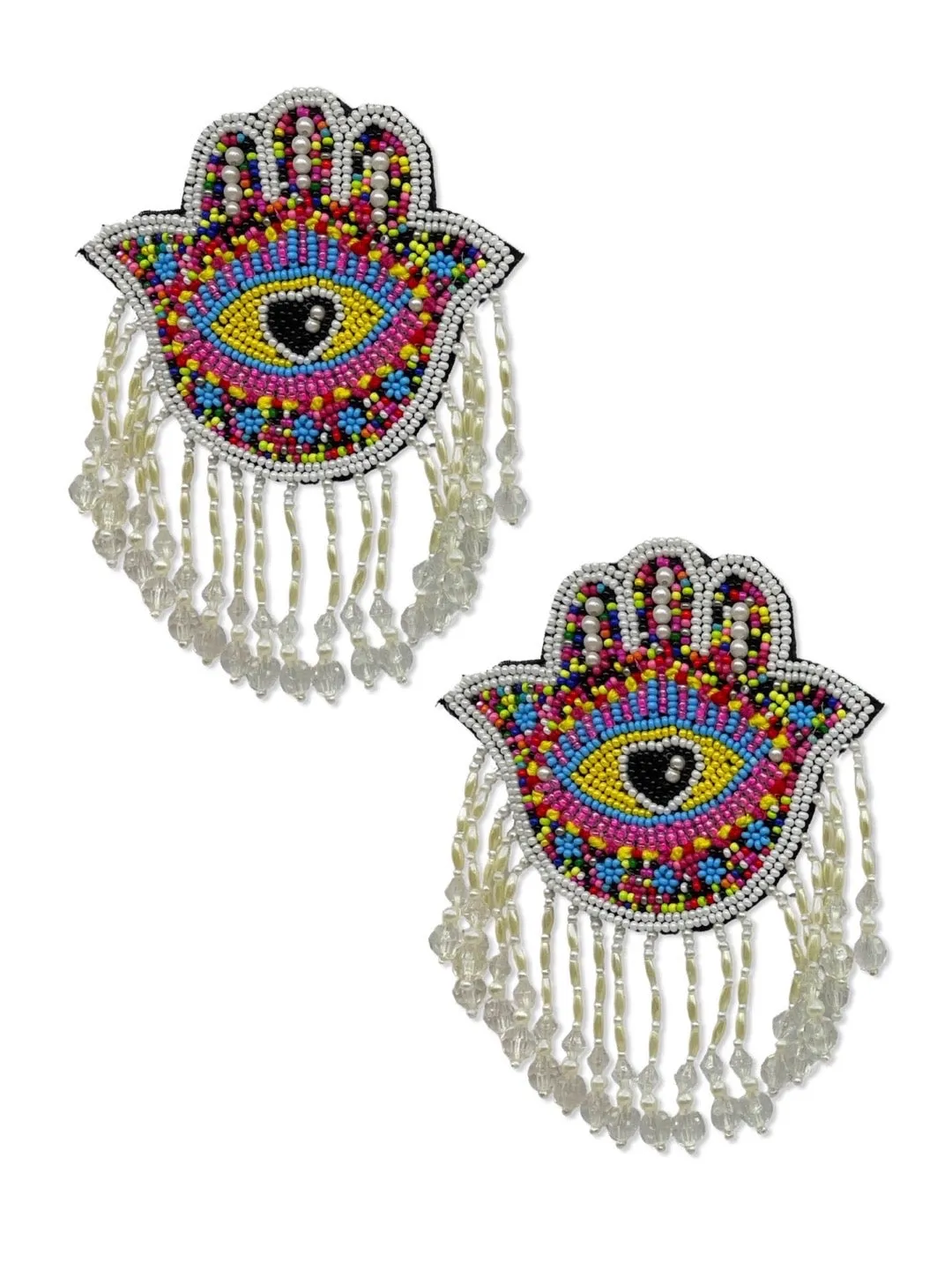 Colourful Beaded Hamsa Evil Eye Earrings