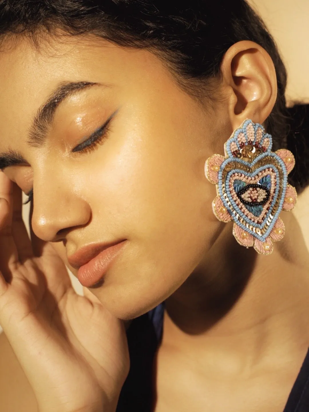 Colourful Beaded Heart Evil Eye Earrings