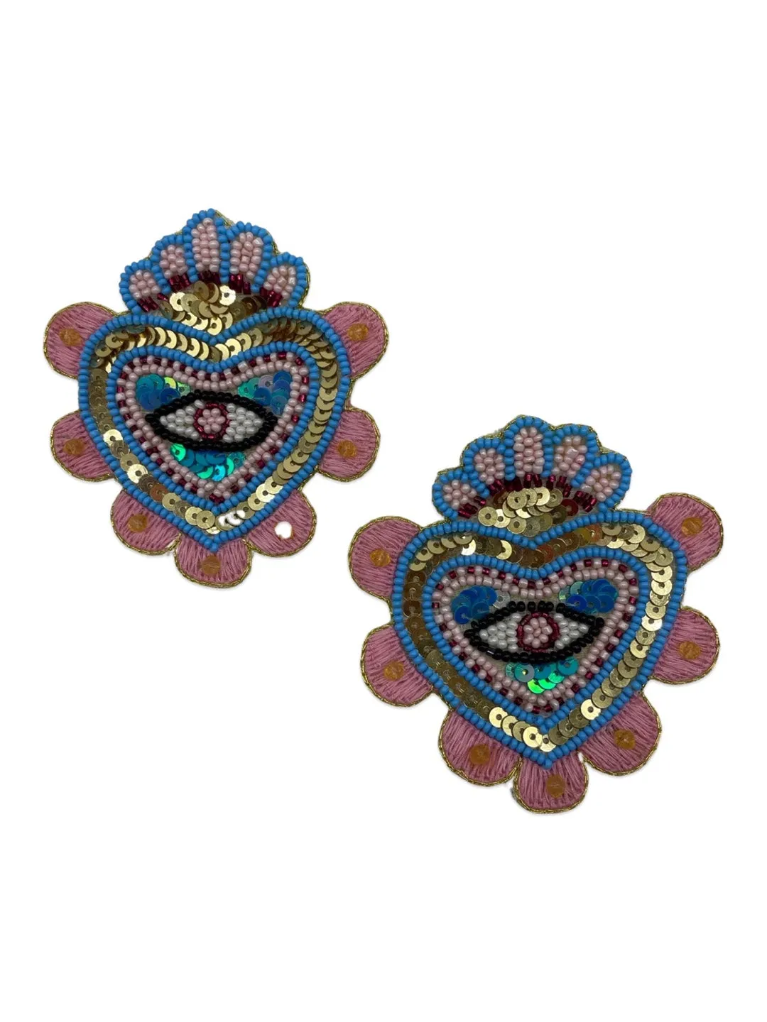 Colourful Beaded Heart Evil Eye Earrings