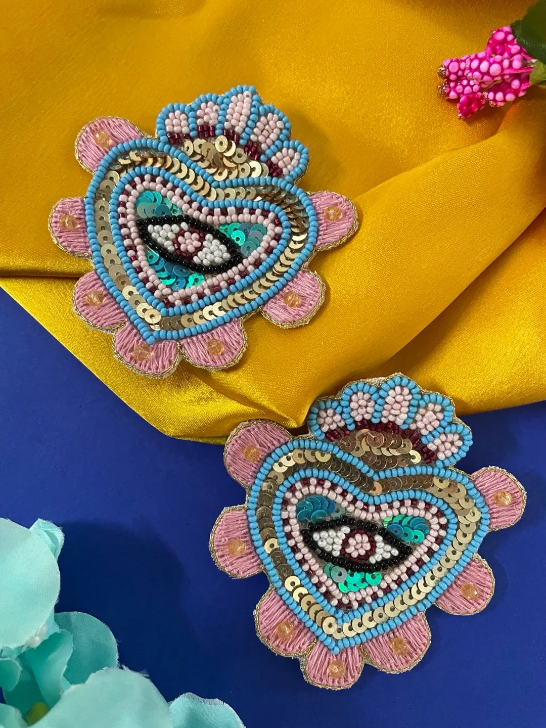 Colourful Beaded Heart Evil Eye Earrings