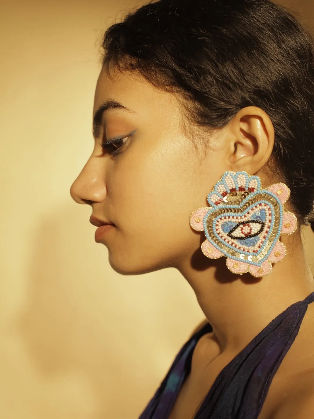 Colourful Beaded Heart Evil Eye Earrings
