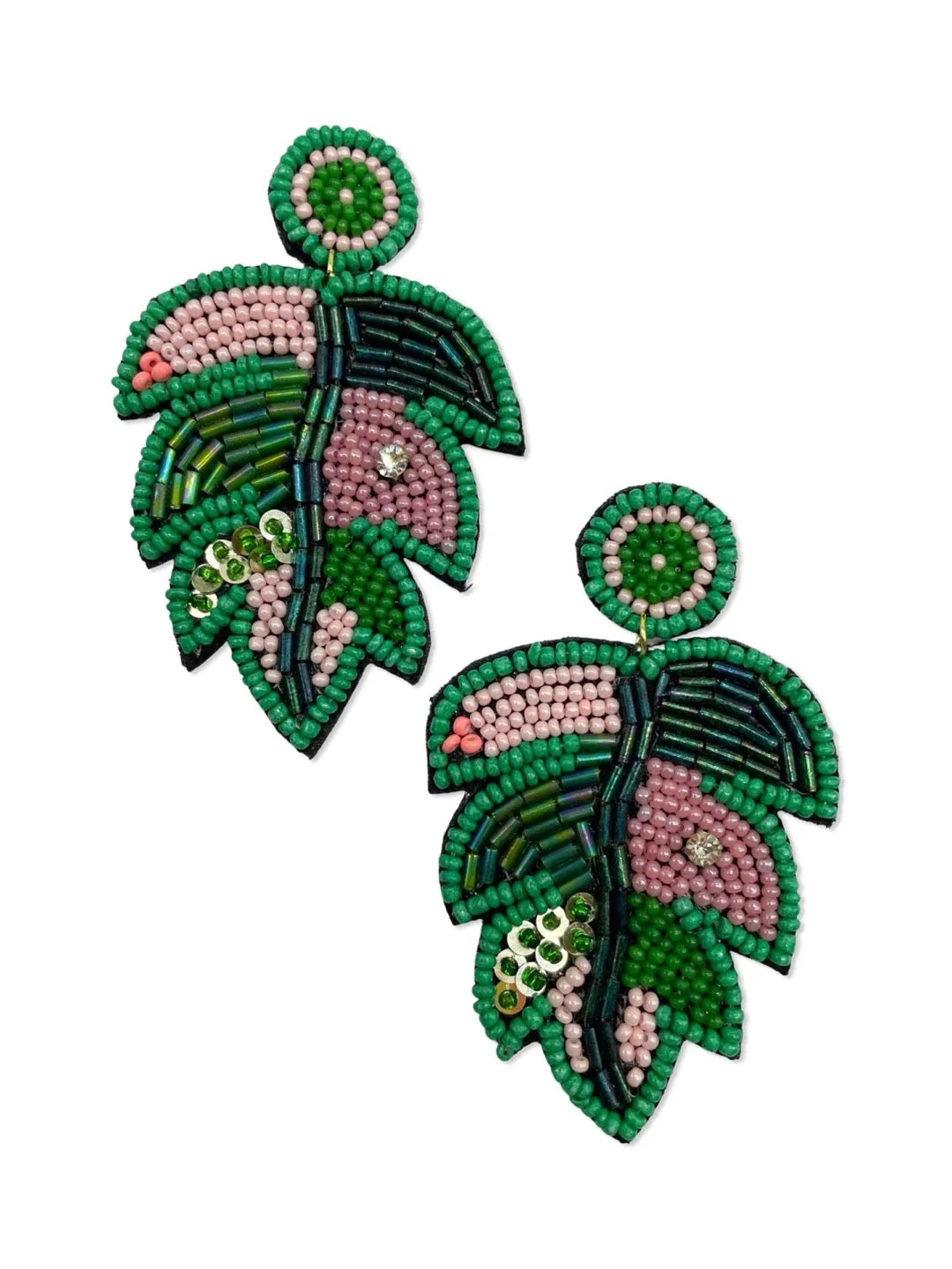 Colourful Beaded Leaf Earrings
