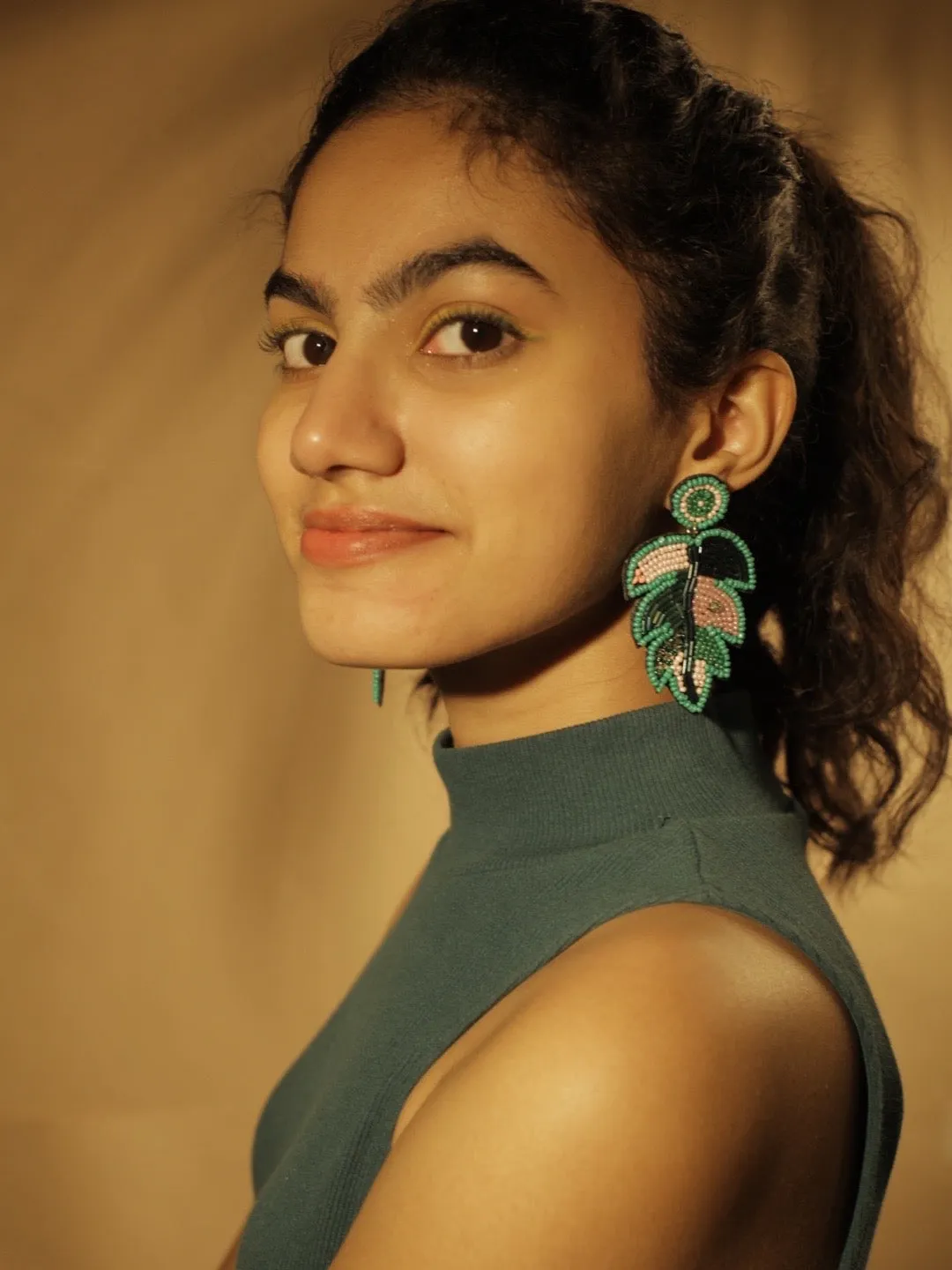 Colourful Beaded Leaf Earrings