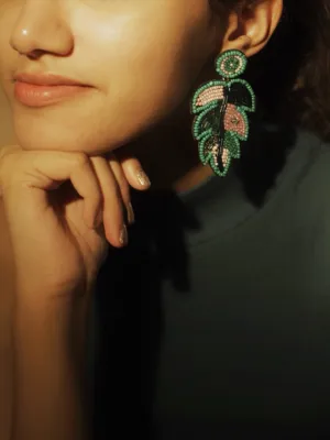 Colourful Beaded Leaf Earrings