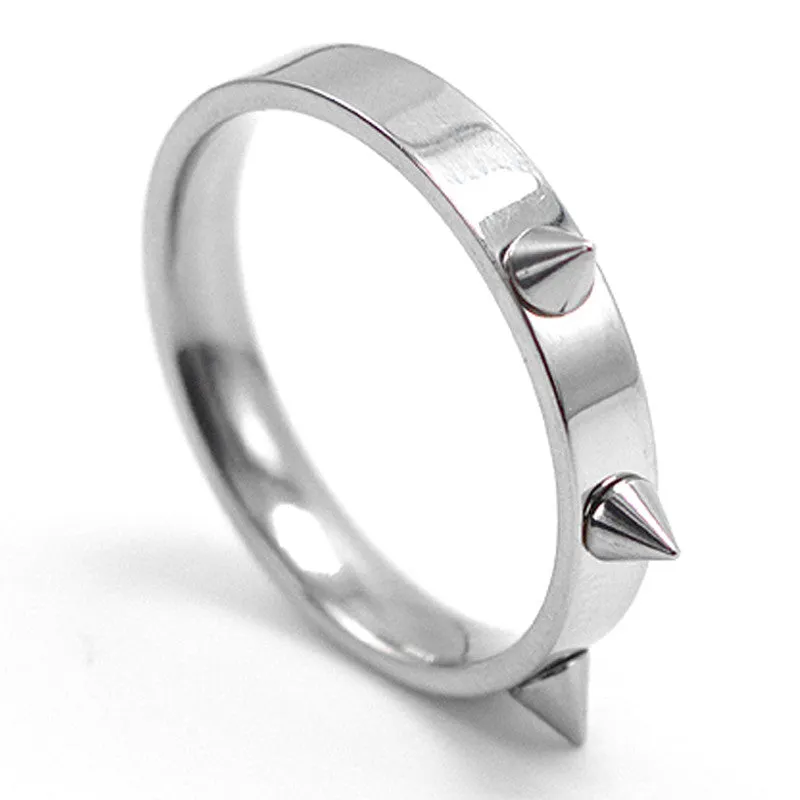 Cool Men Women's Punk Style Silver Tone Stainless Steel Rings Spiked Cone Rivet Rings Self-defense Rings Gift-2Pcs/Lot