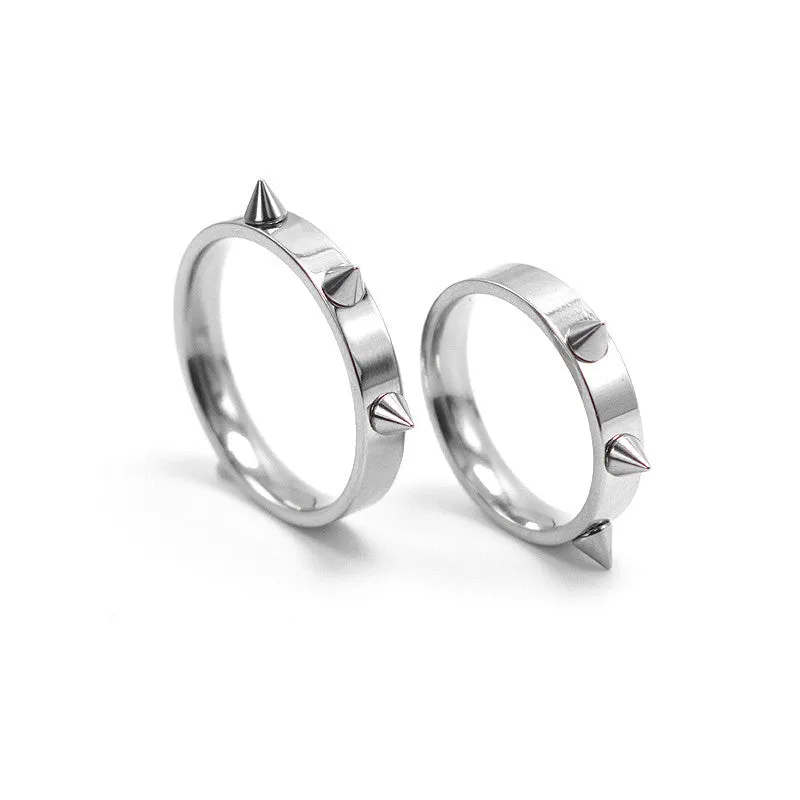 Cool Men Women's Punk Style Silver Tone Stainless Steel Rings Spiked Cone Rivet Rings Self-defense Rings Gift-2Pcs/Lot