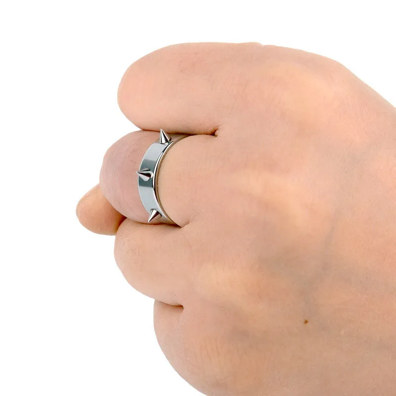 Cool Men Women's Punk Style Silver Tone Stainless Steel Rings Spiked Cone Rivet Rings Self-defense Rings Gift-2Pcs/Lot