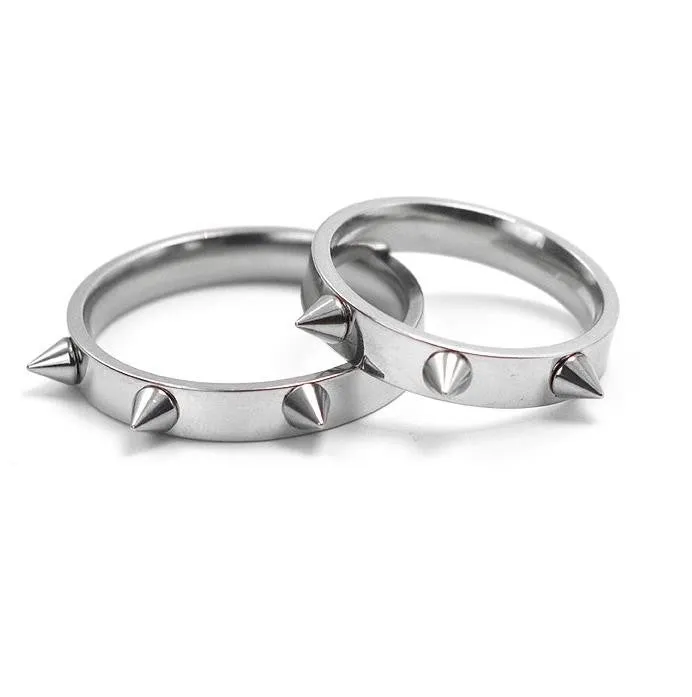 Cool Men Women's Punk Style Silver Tone Stainless Steel Rings Spiked Cone Rivet Rings Self-defense Rings Gift-2Pcs/Lot