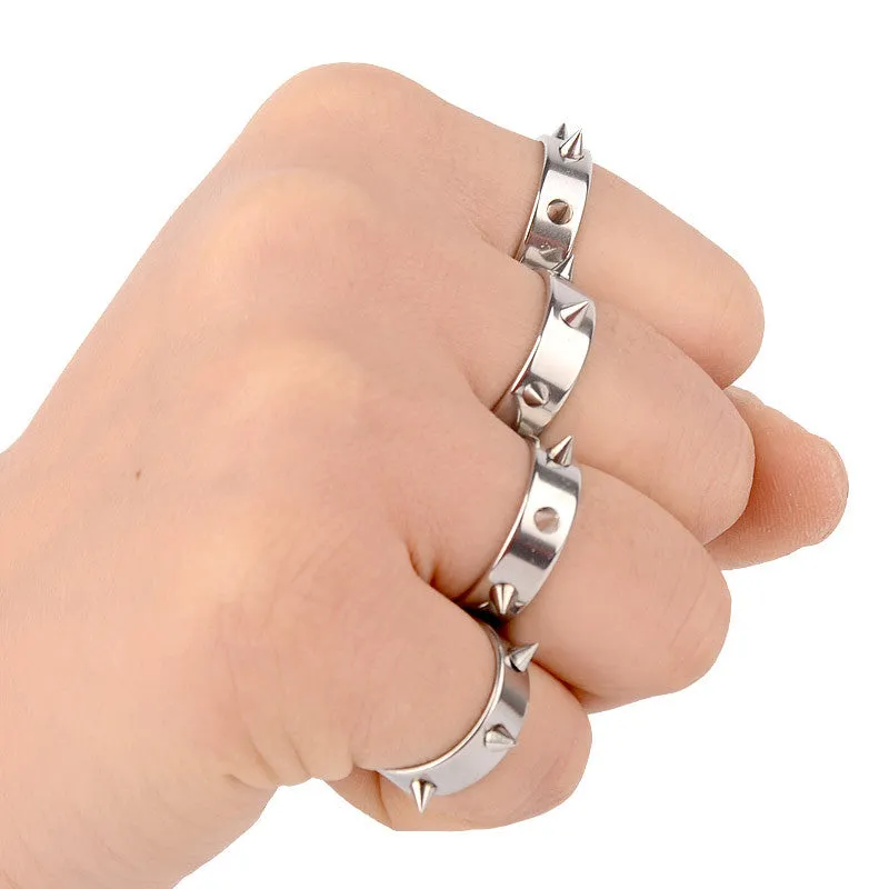 Cool Men Women's Punk Style Silver Tone Stainless Steel Rings Spiked Cone Rivet Rings Self-defense Rings Gift-2Pcs/Lot