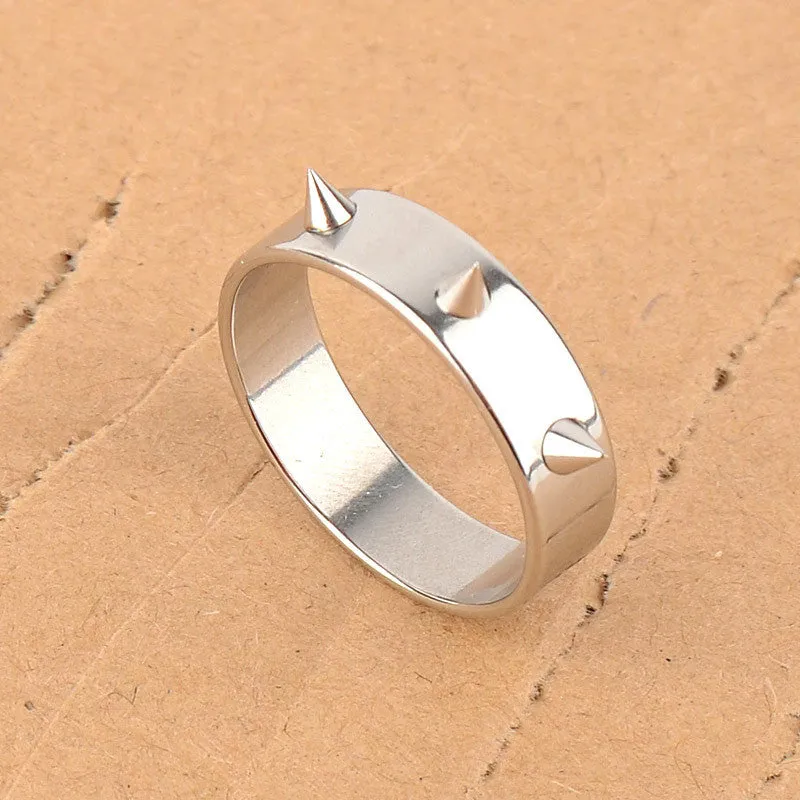 Cool Men Women's Punk Style Silver Tone Stainless Steel Rings Spiked Cone Rivet Rings Self-defense Rings Gift-2Pcs/Lot