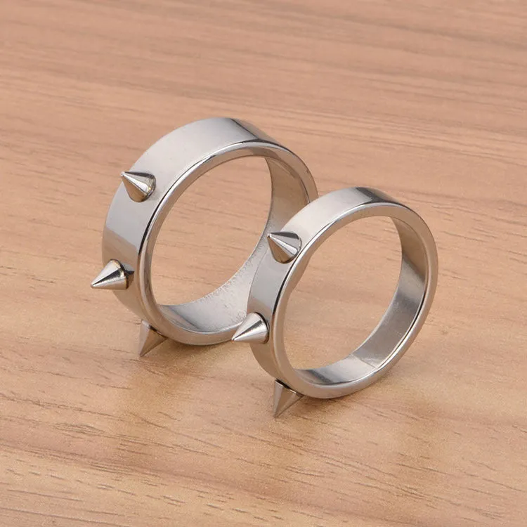 Cool Men Women's Punk Style Silver Tone Stainless Steel Rings Spiked Cone Rivet Rings Self-defense Rings Gift-2Pcs/Lot