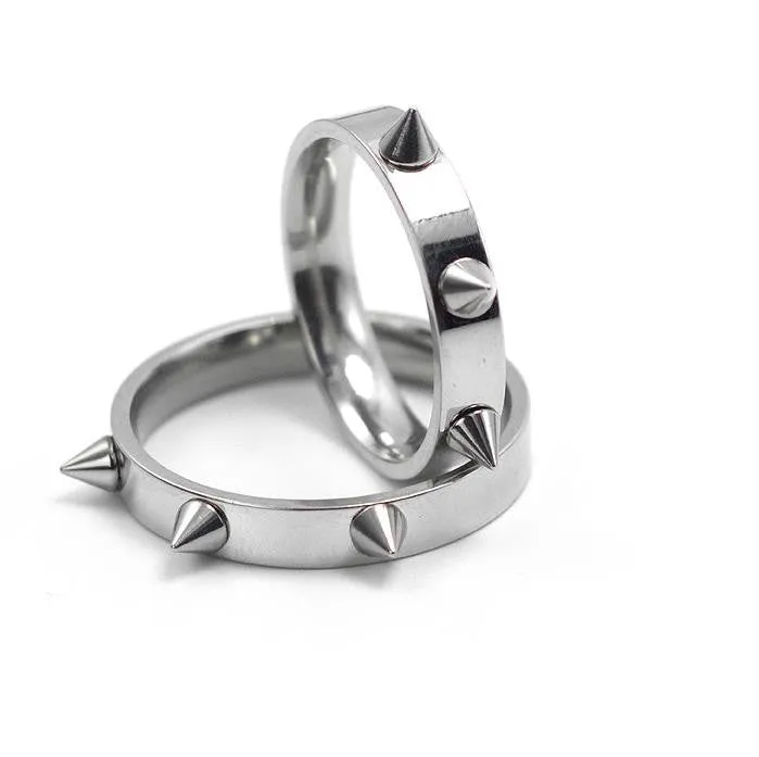 Cool Men Women's Punk Style Silver Tone Stainless Steel Rings Spiked Cone Rivet Rings Self-defense Rings Gift-2Pcs/Lot