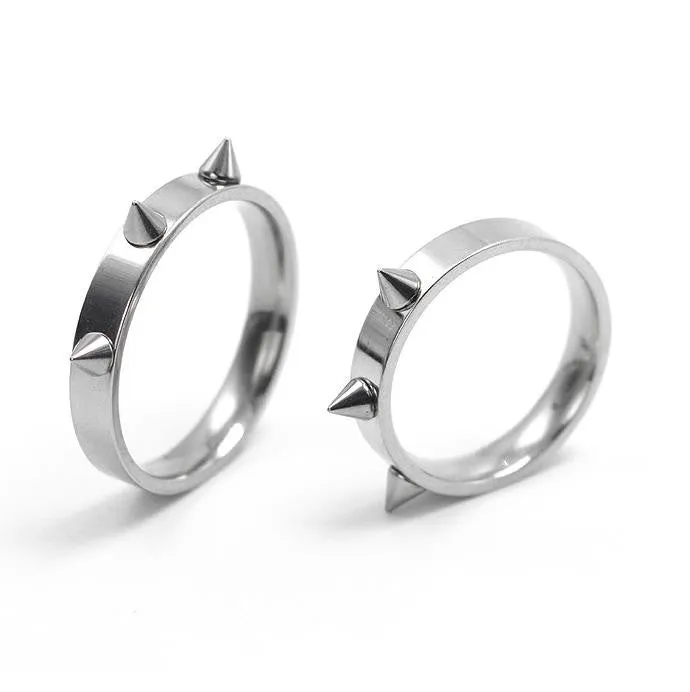 Cool Men Women's Punk Style Silver Tone Stainless Steel Rings Spiked Cone Rivet Rings Self-defense Rings Gift-2Pcs/Lot