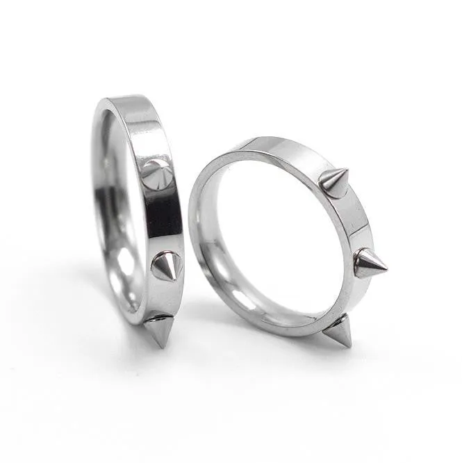 Cool Men Women's Punk Style Silver Tone Stainless Steel Rings Spiked Cone Rivet Rings Self-defense Rings Gift-2Pcs/Lot