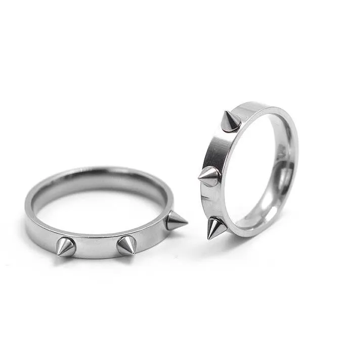 Cool Men Women's Punk Style Silver Tone Stainless Steel Rings Spiked Cone Rivet Rings Self-defense Rings Gift-2Pcs/Lot