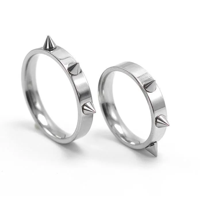Cool Men Women's Punk Style Silver Tone Stainless Steel Rings Spiked Cone Rivet Rings Self-defense Rings Gift-2Pcs/Lot