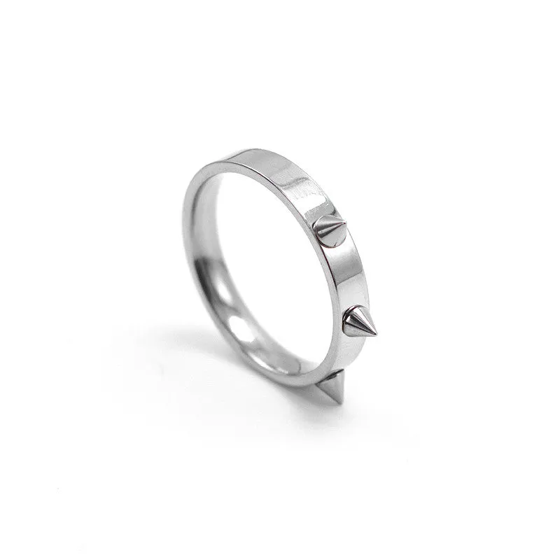 Cool Men Women's Punk Style Silver Tone Stainless Steel Rings Spiked Cone Rivet Rings Self-defense Rings Gift-2Pcs/Lot