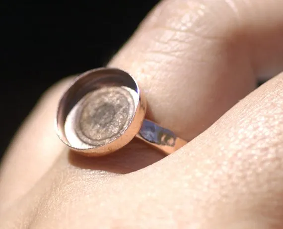 Copper Bezel Cup Ring with Hammered Shank, 12mm round cup