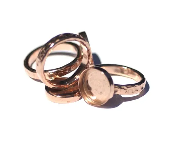 Copper Bezel Cup Ring with Hammered Shank, 12mm round cup