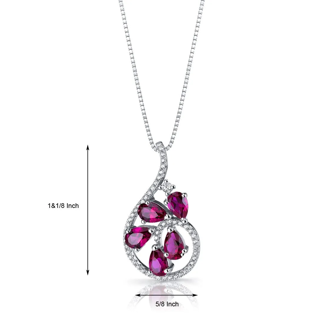 Created Ruby Dewdrop Pendant Necklace Sterling Silver 2.5 Carats SP11252