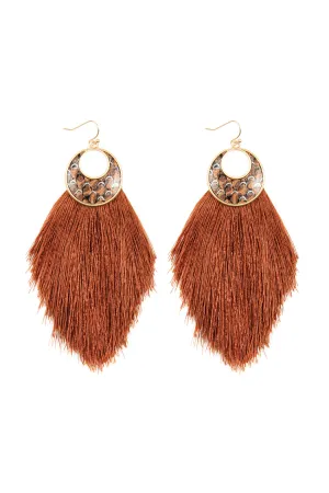 CRESCENT SHAPE SNAKE PRINT TASSEL EARRINGS
