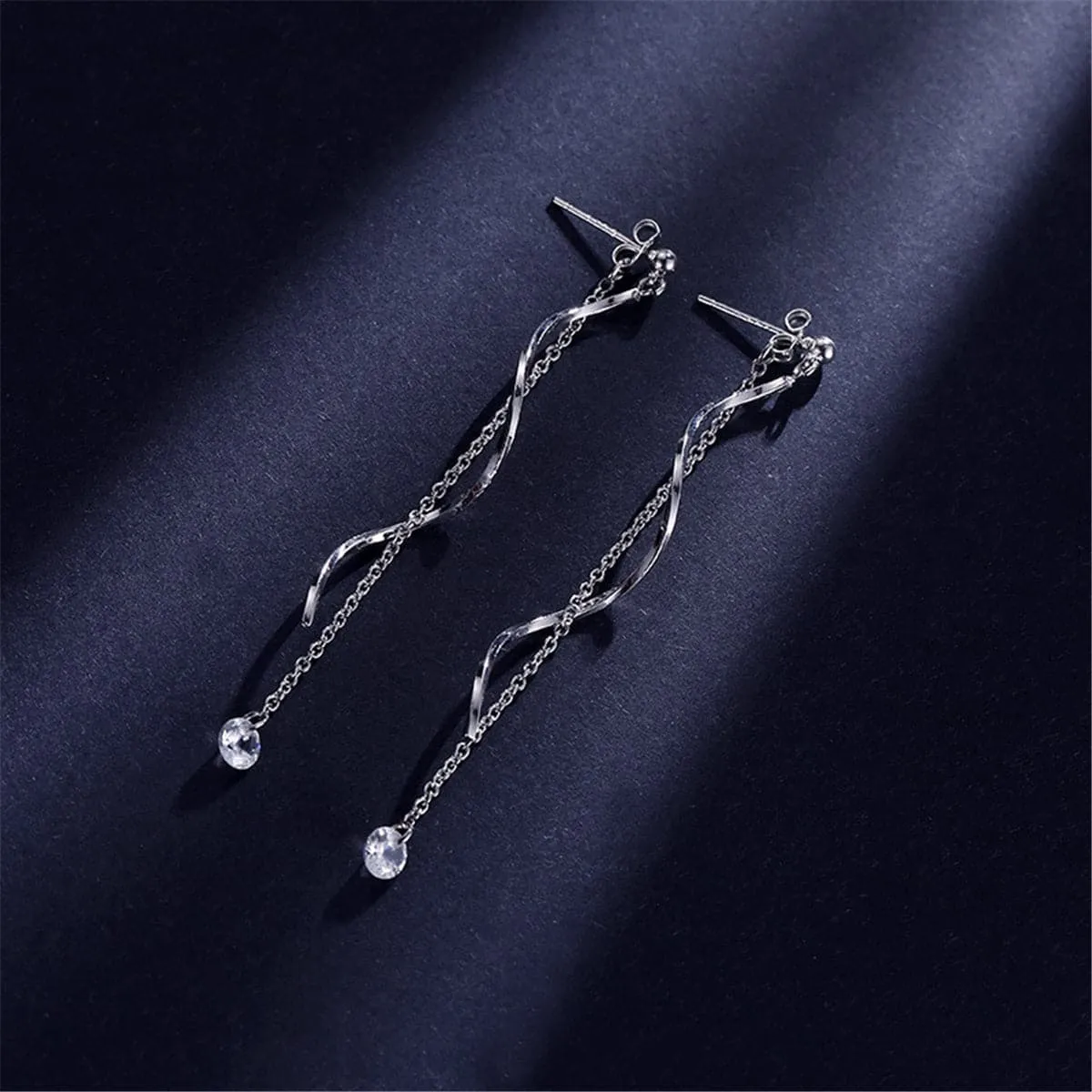 Crystal & Silver-Plated Twisted Tassel Drop Earrings