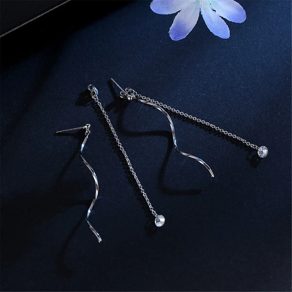 Crystal & Silver-Plated Twisted Tassel Drop Earrings