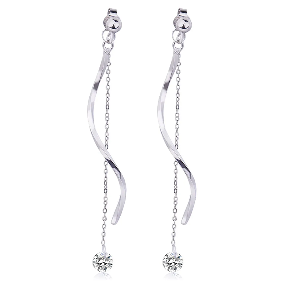 Crystal & Silver-Plated Twisted Tassel Drop Earrings