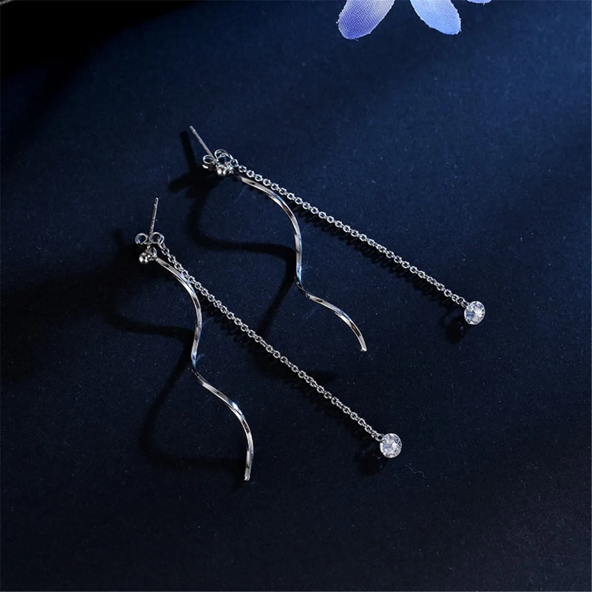 Crystal & Silver-Plated Twisted Tassel Drop Earrings